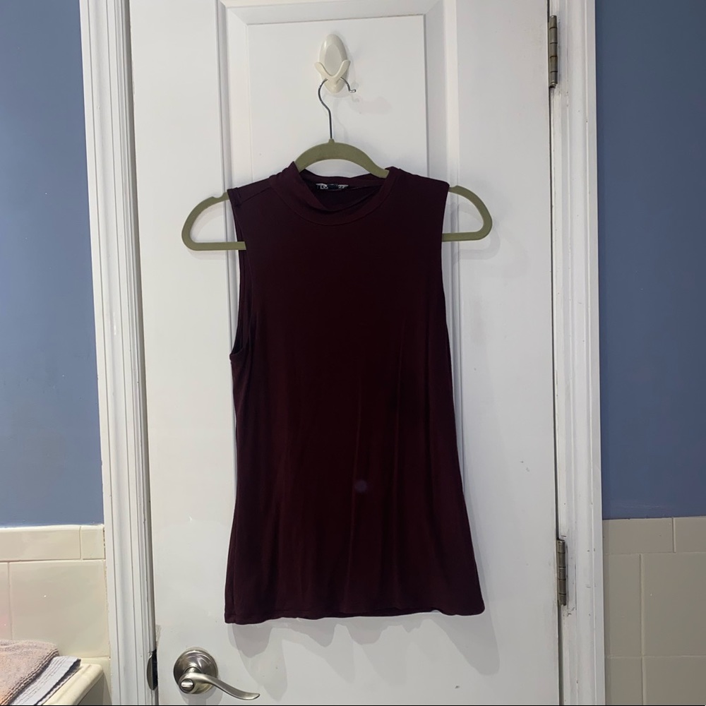 Express Burgundy Mock Neck Cut Off Blouse